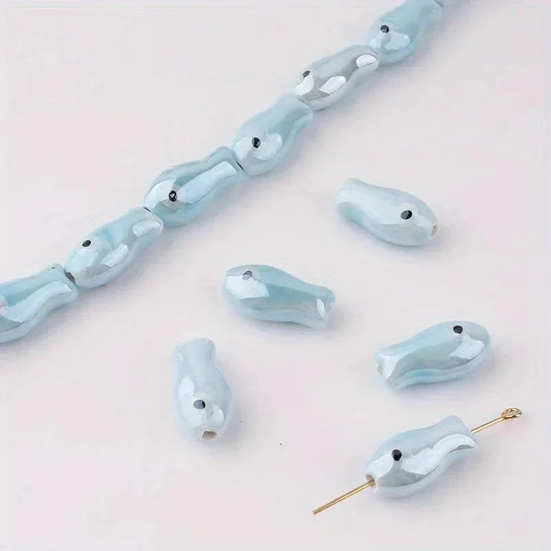 10Pcs Retro Fish Ceramic Beads for DIY Jewelry & Bracelets Ceramic Craft Beads Babs Lightblue10pcs