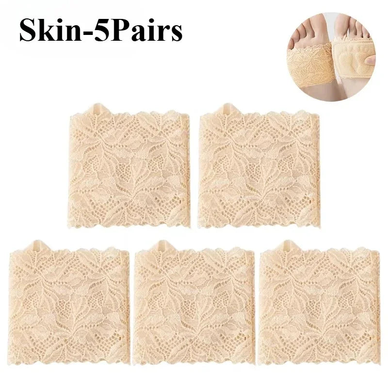 Women's Non-Slip Half Sole Lace Foot Cover Socks 1-10 Pairs Half Sole Foot Cover Babs Skin-5Pairs
