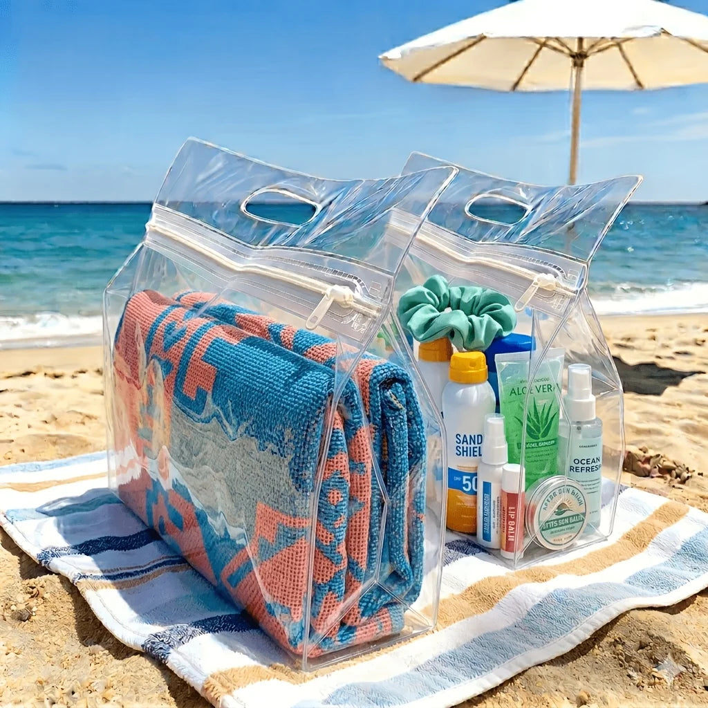 Clear Beach Tote Bag – Waterproof PVC, Stadium Approved XL Clear Tote Bag Babs