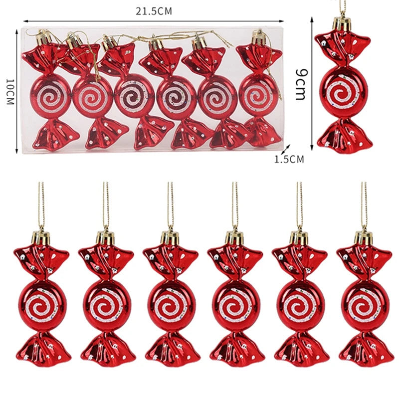 6-Piece Red Christmas Candy Cane Tree Hanging Ornaments Christmas Ornament Set Babs 6Pcs