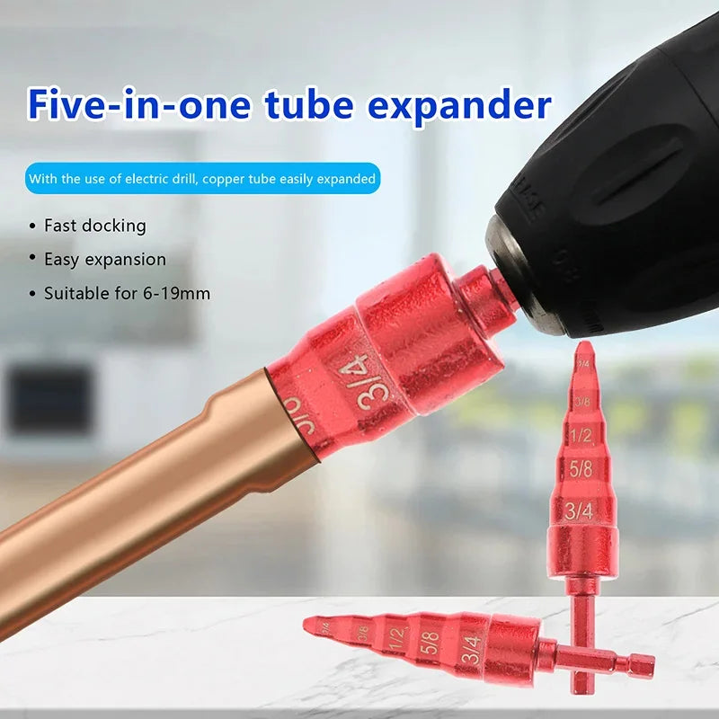 5-in-1 Copper Pipe Expander Swaging Drill Bit Set – HVAC Tool Pipe Expander Tool Babs