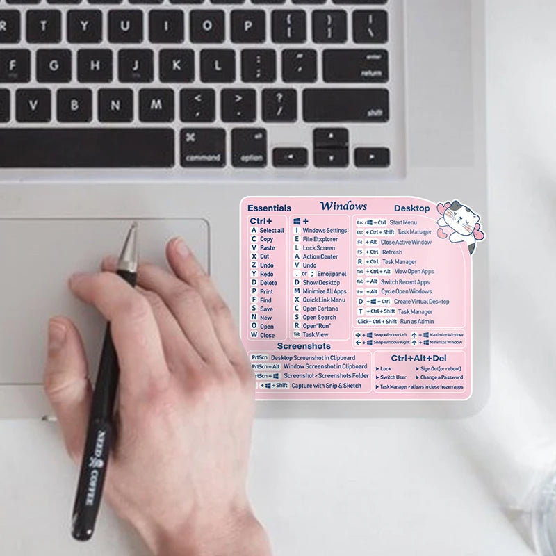 Pink Cat Keyboard Shortcut Stickers for Laptops – 2pcs Vinyl Keyboard Stickers Babs