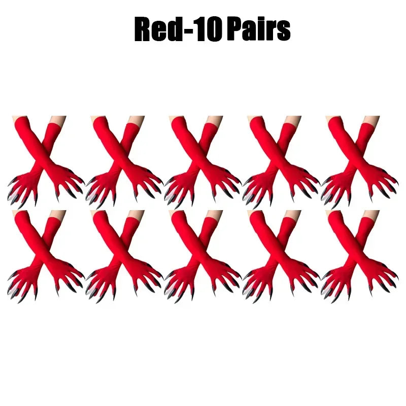 Scary Witch Claw Halloween Gloves – Long Nail Costume Mittens Halloween Costume Gloves Babs Red-10Pairs One Size