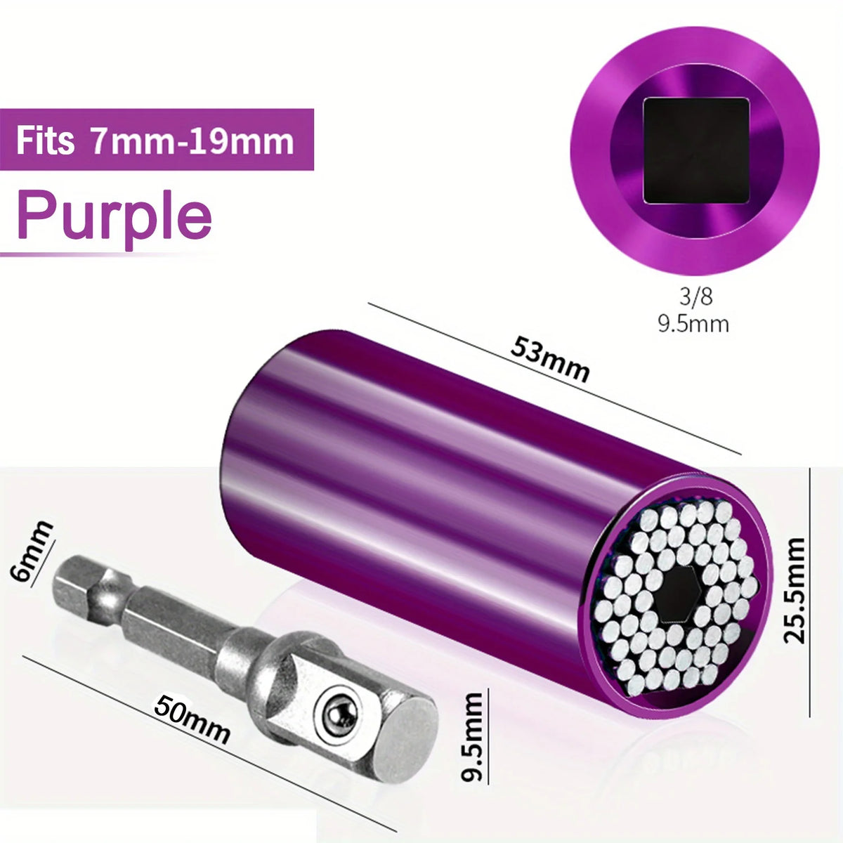 Universal Socket Wrench Set 7–19mm | 3/8" Impact Adapter Socket Wrench Set Babs PURPLE