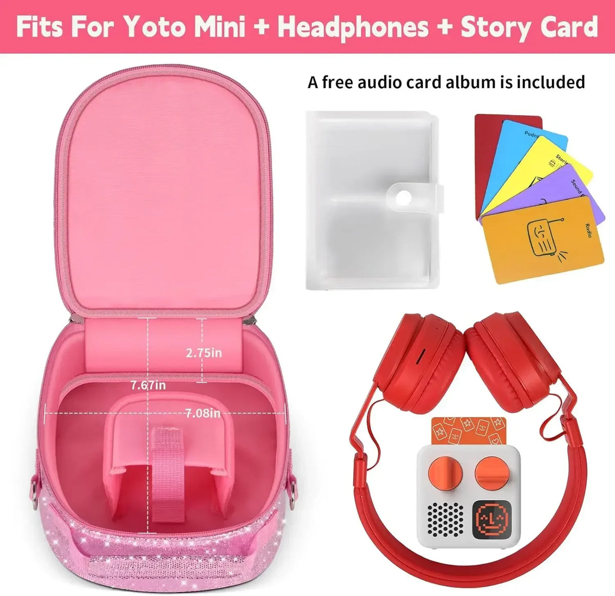 Paiyule Pink Case for Yoto Mini Player 2024 – Holds 120 Cards Kids Player Travel Case Babs