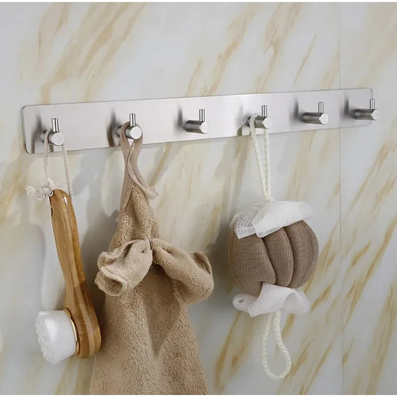 Stainless Steel 6-Hook Wall Organizer – No-Drill Adhesive Mount Wall Hook Organizer Babs