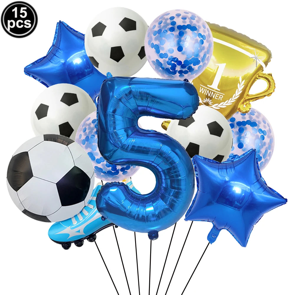 32" Soccer Ball Foil Balloon Set – Kids Birthday Party Decor Party Foil Balloons Babs Blue Number 5 As pictures show