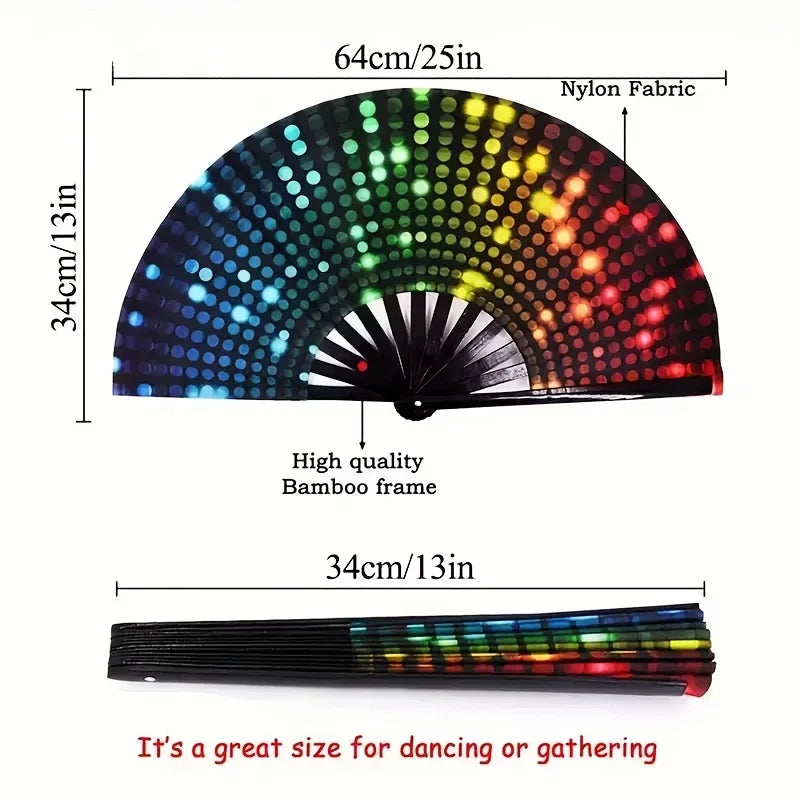 Large Carnival Folding Fan – Neon Mushroom Pattern, Unisex Decorative Folding Fan Babs