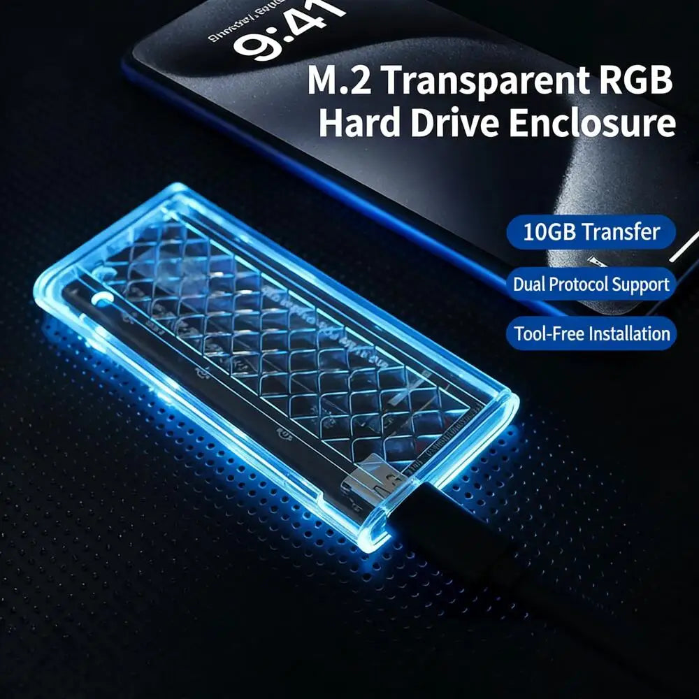 M.2 NVMe & SATA SSD Enclosure RGB 10Gbps USB-C Up to 6TB SSD Hard Drive Enclosure Babs