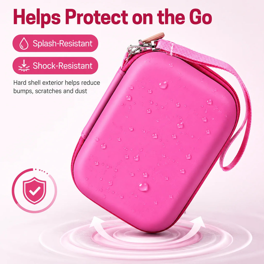 Pink Kids Camera Case – Hard EVA Storage Box with Mesh Pocket Kids Camera Case Babs