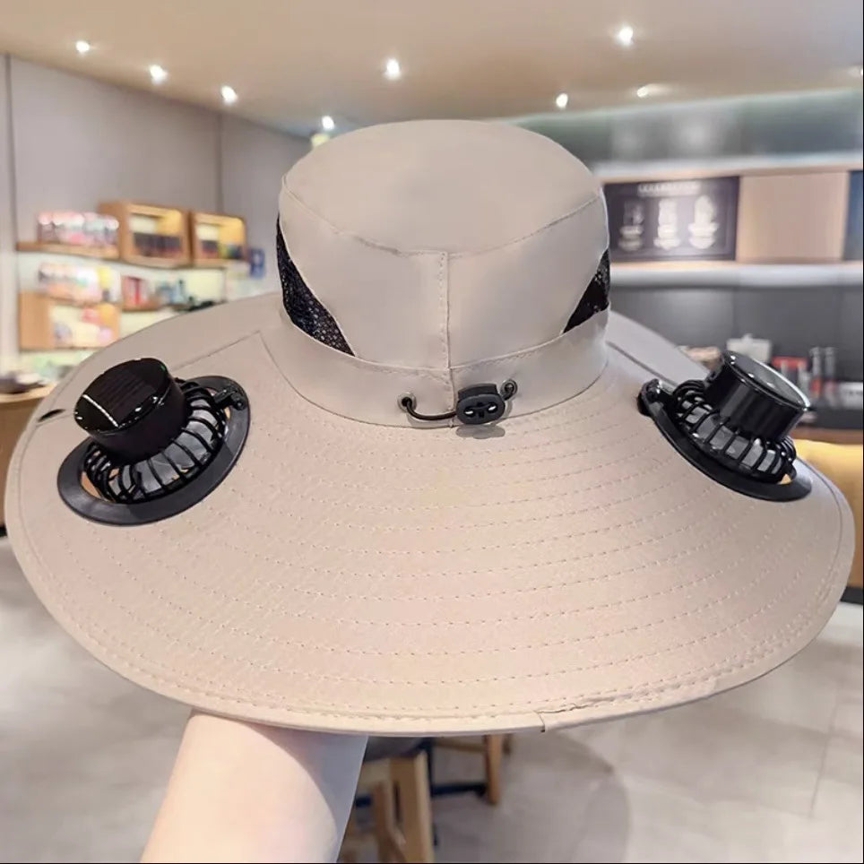 Solar Powered Fan Sun Hat – UV Protection Bucket Hat Solar Fan Sun Hat Babs Khaki