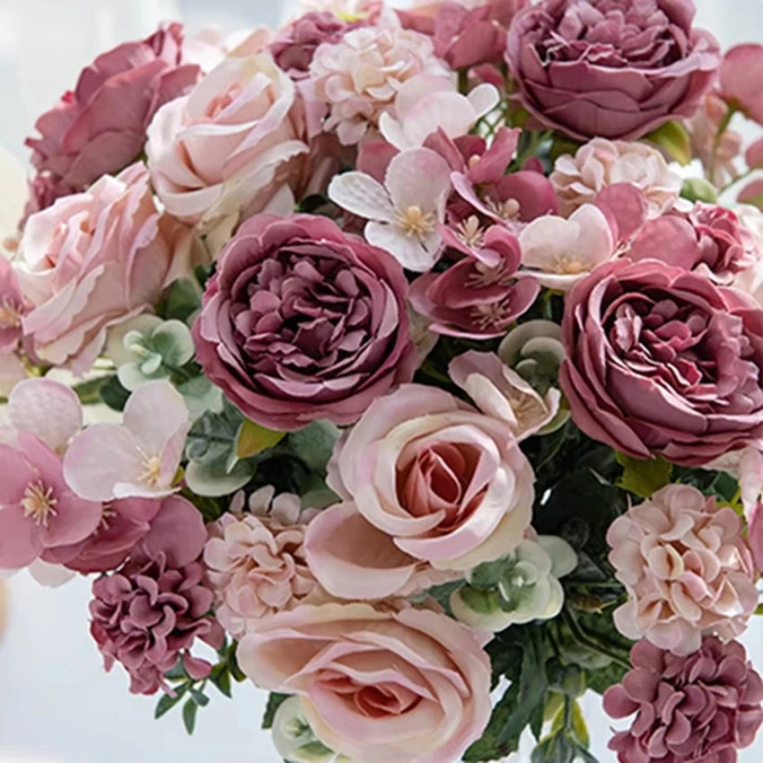 Artificial Silk Peony Rose Hydrangea 7-Fork Floral Stem Artificial Floral Stem Babs