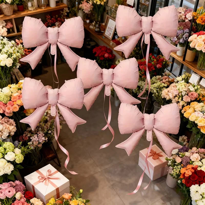 5pcs Baby Pink Bow Foil Balloons – Party & Baby Shower Decor Foil Party Balloons Babs