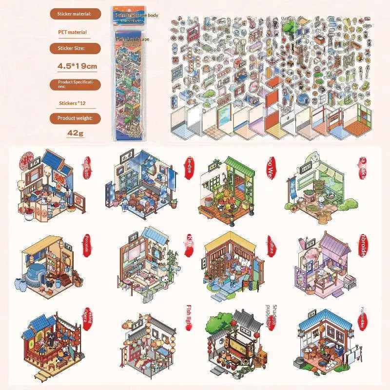 24Pcs Cartoon 3D Landscape Sticker Books – Kids DIY Gift Kids Sticker Book Babs