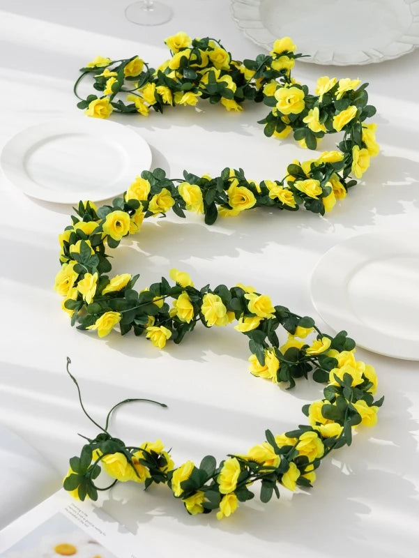 Silk Rose Artificial Flower Vine Garland – Wedding & Home Décor Artificial Flower Garland Babs YELLOW 1 pc