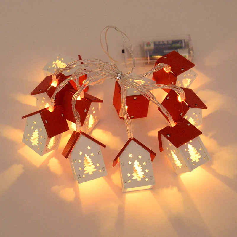 Christmas Wooden House LED String Light Xmas Tree Ornament Christmas Tree Ornament Babs A