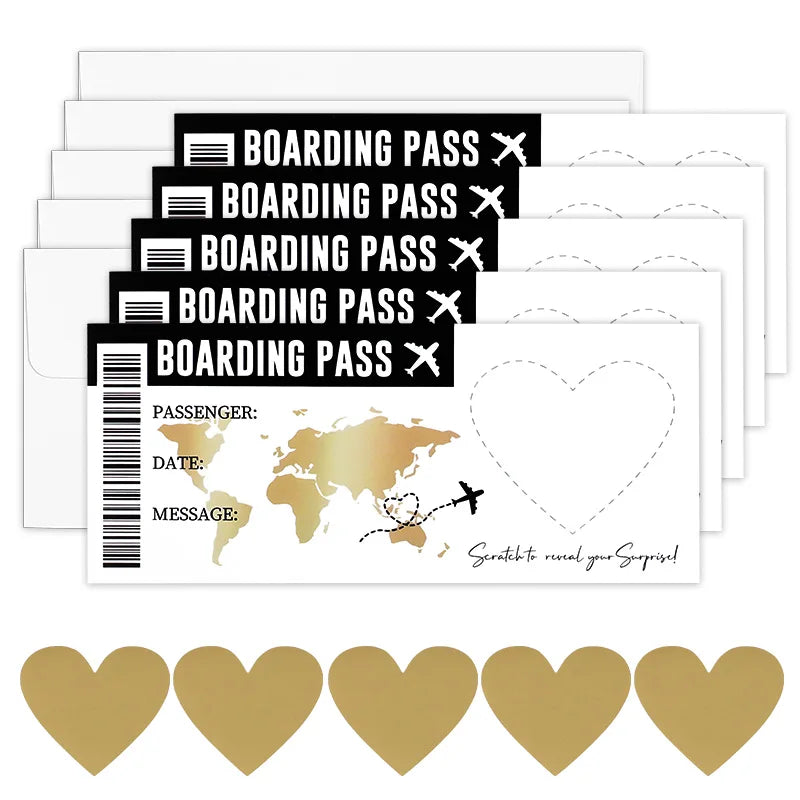 Boarding Pass Scratch Off Game Card Set with Envelope – Gift Scratch Off Game Card Babs