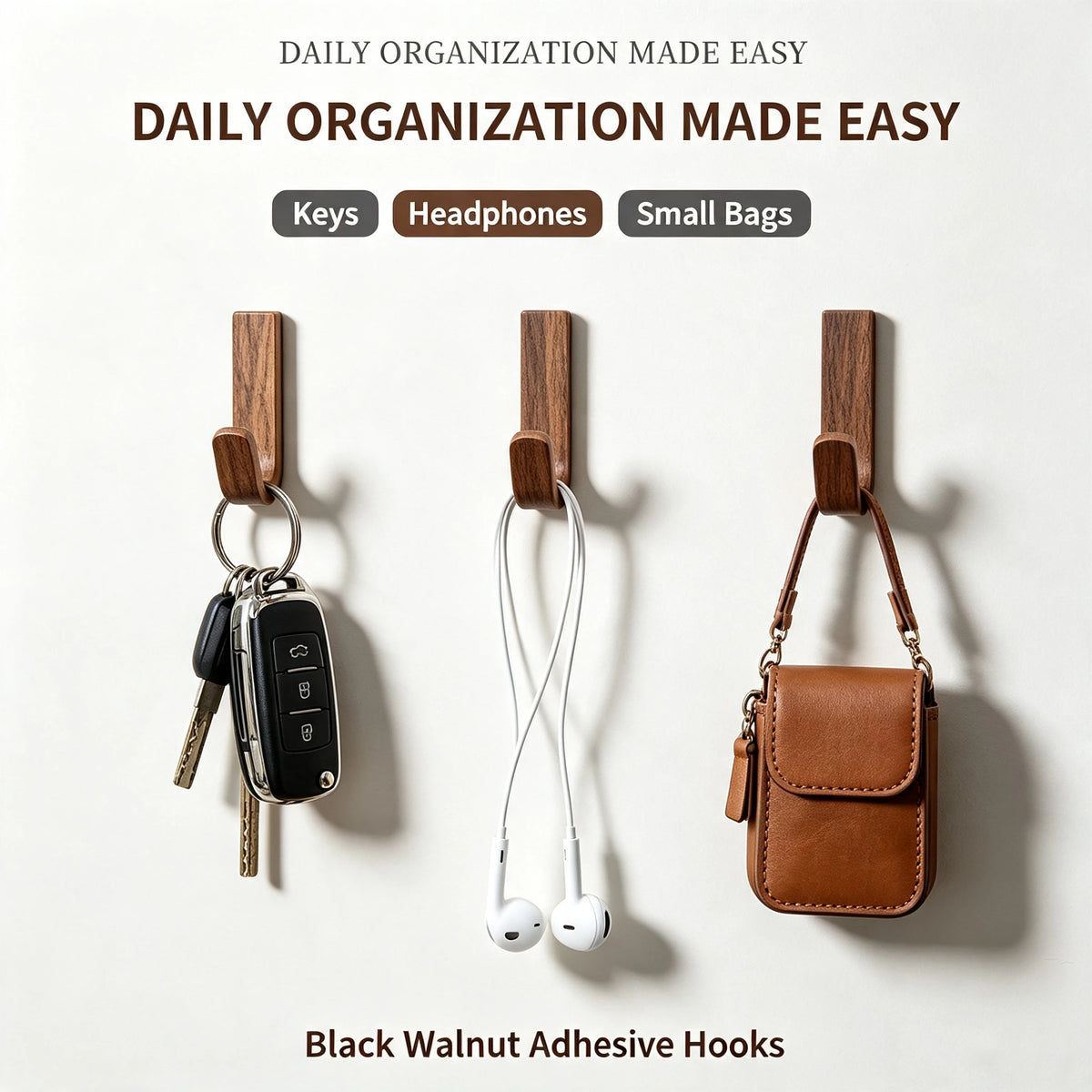 Self-Adhesive Wooden Wall Hook for Keys, Coats & Towels Wall Hook Babs