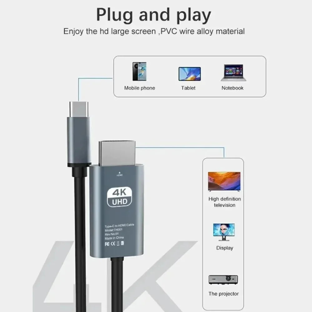 KEBIDUMEI 4K@60Hz USB-C to HDMI Cable 2M Video Adapter USB-C HDMI Cable Babs