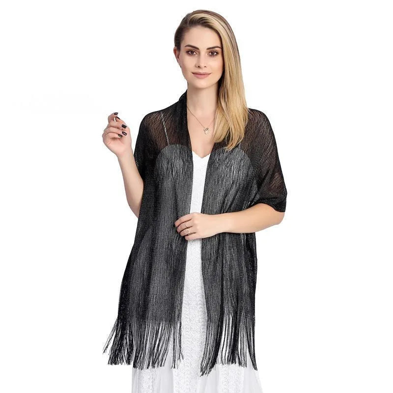 Gold Silver Tassel Shawl Scarf – Bridal & Evening Wrap Evening Wrap Shawl Babs