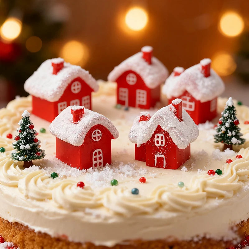4pcs Christmas Village Resin Figurines – Snowy Miniature Houses Christmas Village Figurines Babs