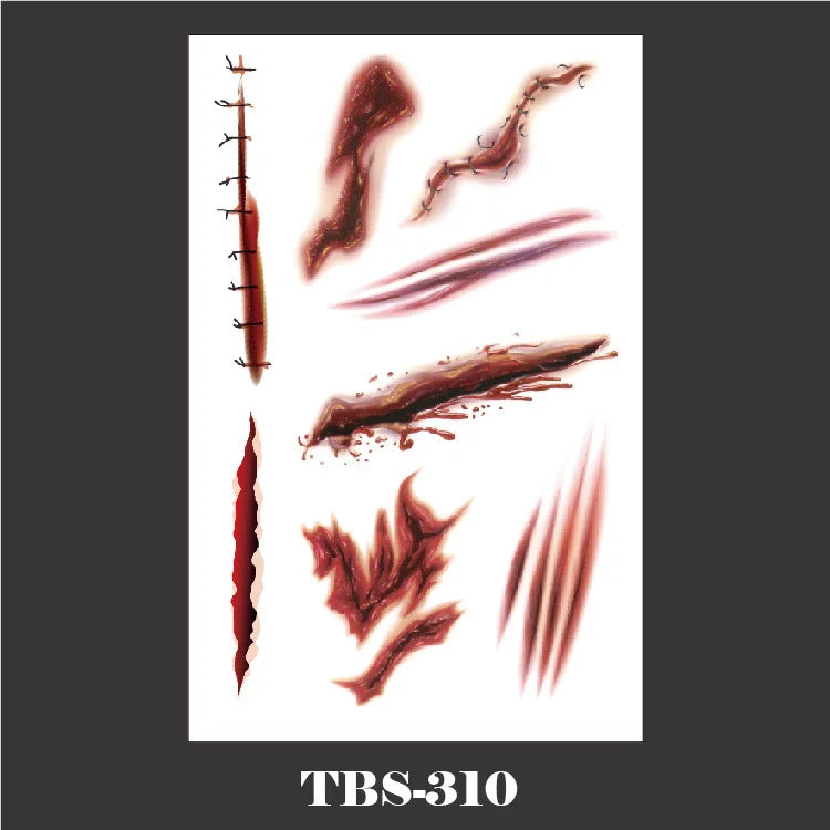 Halloween Scar Tattoo Stickers – Realistic Fake Wound Decals Temporary Tattoo Stickers Babs D 100PCS
