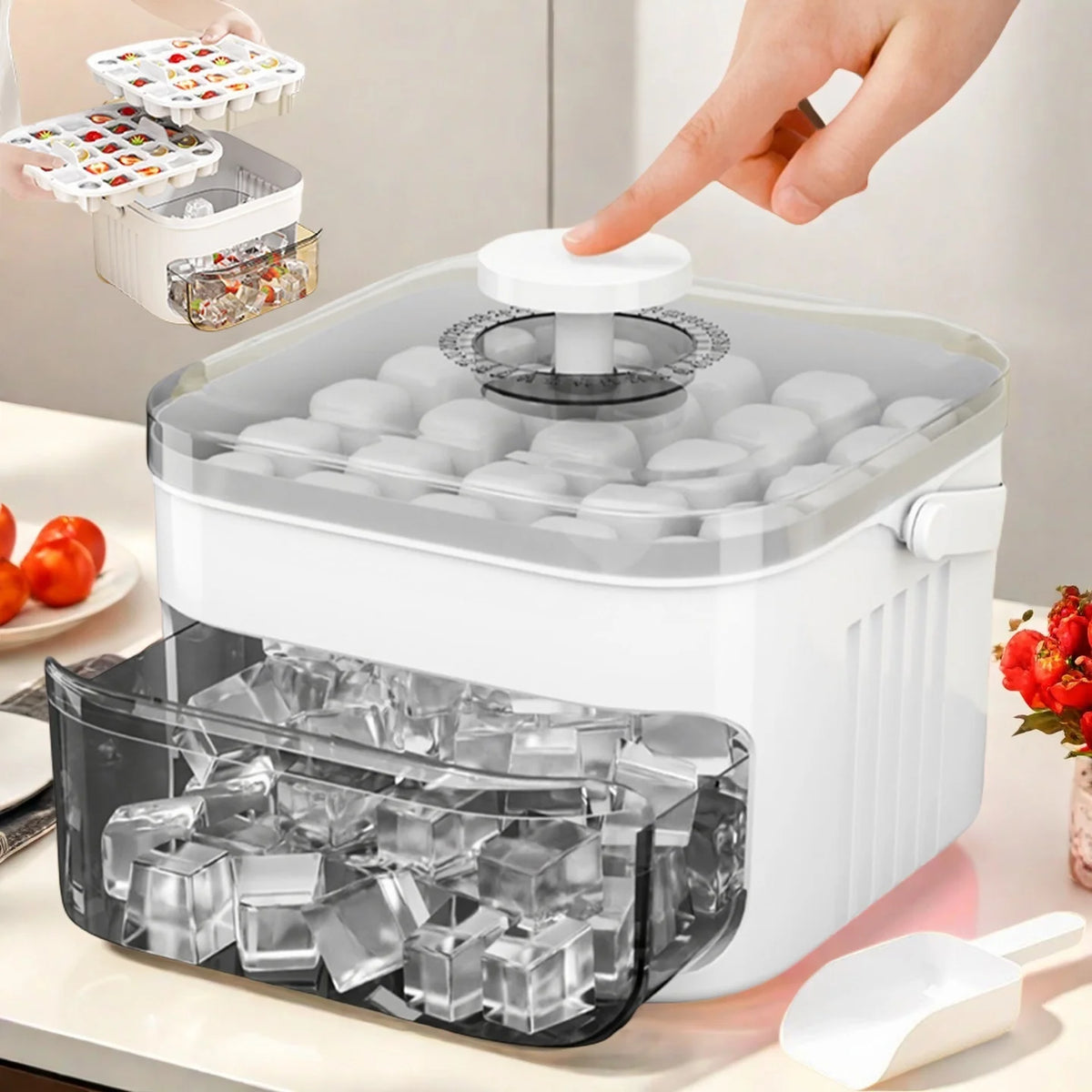 Ice Cube Trays with Lid & Bin – 2 Pack Easy Release Set Ice Cube Tray Set Babs