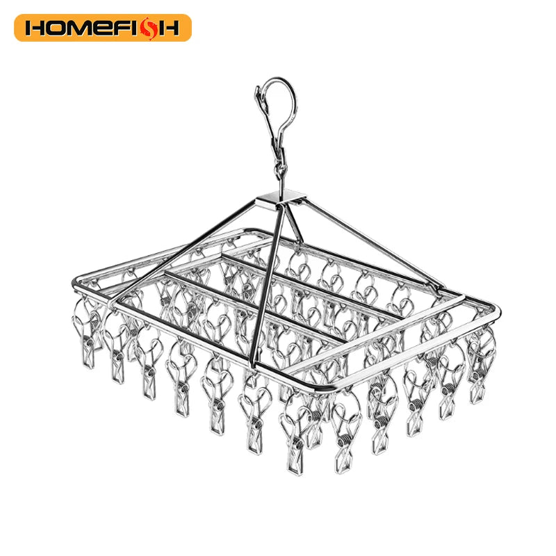 Stainless Steel Windproof Clothes Drying Rack – Multi-Hook Clothes Drying Rack Babs