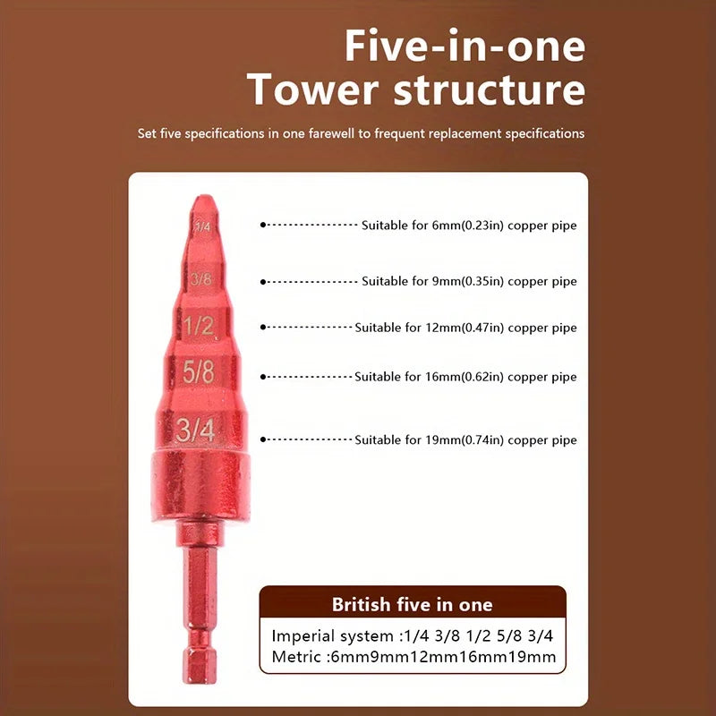 5-in-1 Copper Pipe Expander Swaging Drill Bit Set – HVAC Tool Pipe Expander Tool Babs