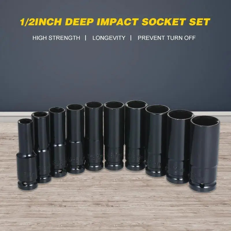 10Pc Metric Impact Socket Set 12–24mm 12-Point Carbon Steel Impact Socket Set Babs