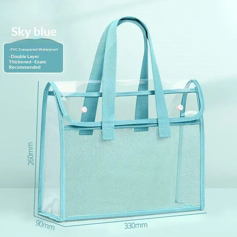 Transparent PVC Exam Tote Bag – Waterproof & Mesh Pockets Clear PVC Tote Bag Babs A5