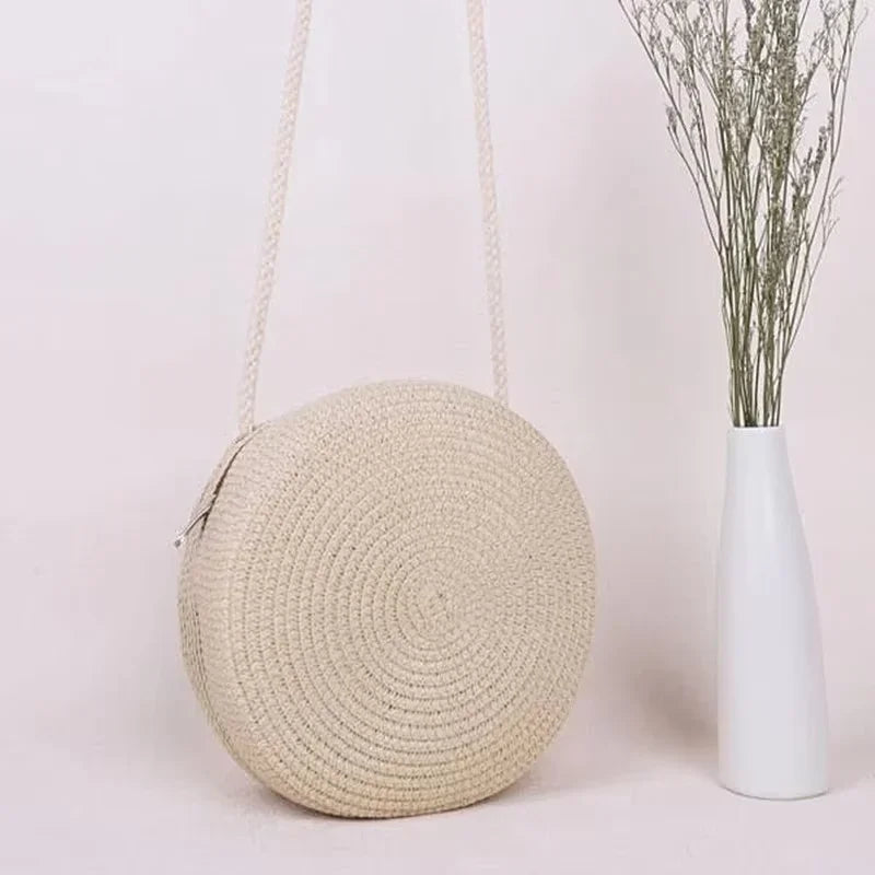 Round Straw Crossbody Bag – Minimalist Women's Summer Purse Straw Crossbody Bag Babs