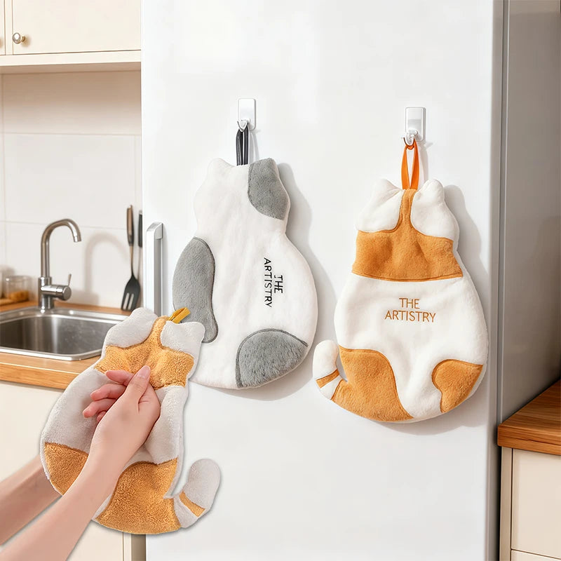 Cat Hand Towels with Hanging Loop – Microfiber Coral Fleece Hand Towel Babs