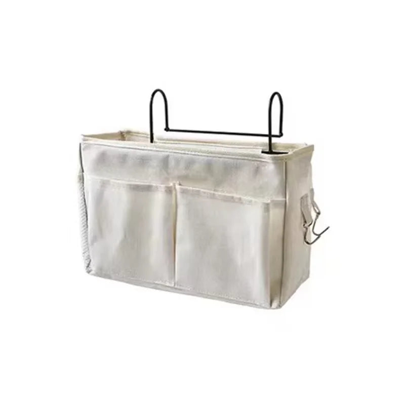 HOMEFISH Bedside Hanging Storage Basket – Dorm Organizer Bag Hanging Storage Basket Babs White