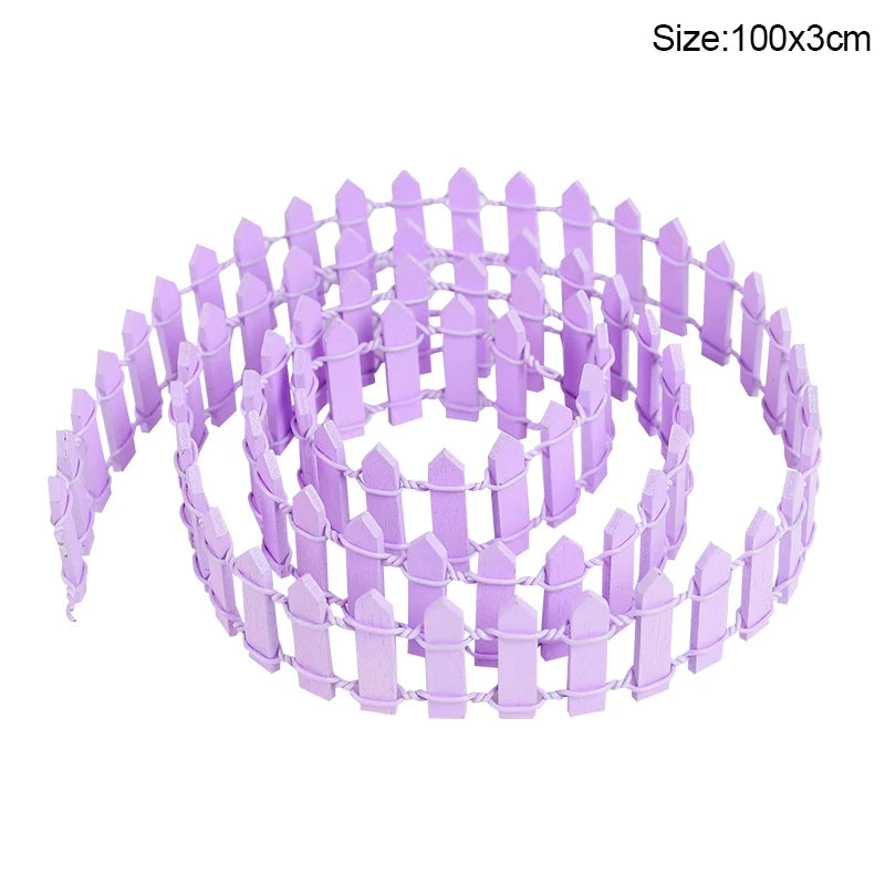 Mini Wooden Fence for Fairy Garden, Dollhouse & DIY Crafts Miniature Wooden Fence Babs 100x3cm-purple