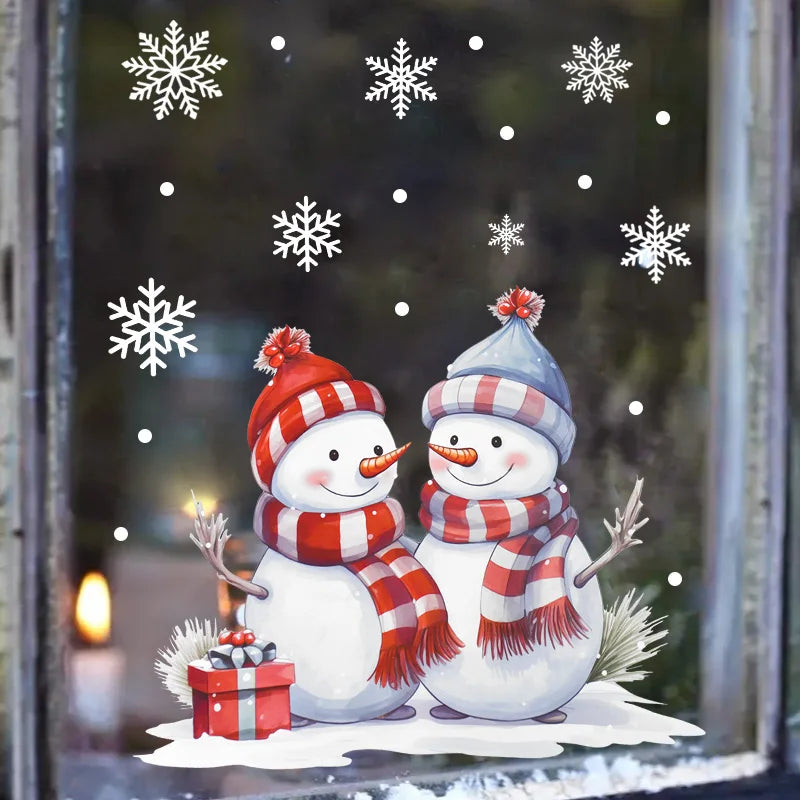 Cartoon Christmas Window Stickers – Santa & Snowman Decals 2025 Window Stickers Babs Snowman