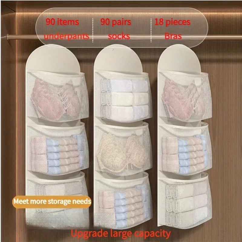 3-Pocket Hanging Closet Organizer with Hook | Mesh Storage Bag Closet Storage Organizer Babs
