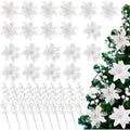 3Pcs White Glitter Artificial Flower Stems Christmas Tree Decor Christmas Tree Picks Babs White 3Pcs