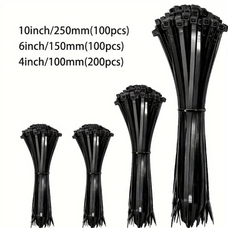 400-Pack Self-Locking Nylon Cable Ties – UV Resistant, 3 Sizes Nylon Cable Ties Babs