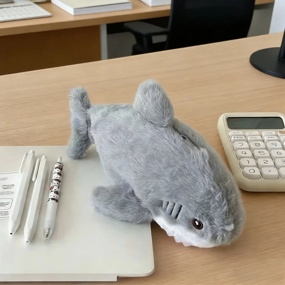 Plush Shark Pencil Case – Large Capacity Zipper Pouch Pencil Case Babs Shark pencil case