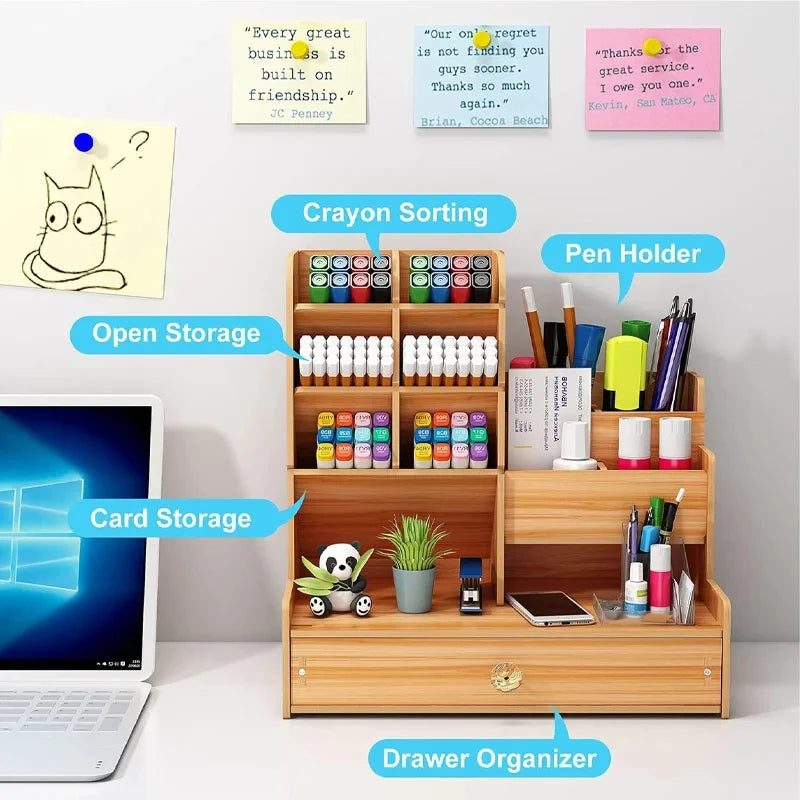 Wooden Desk Organiser DIY Pen Holder & Storage Box with Drawer Desk Organiser Babs