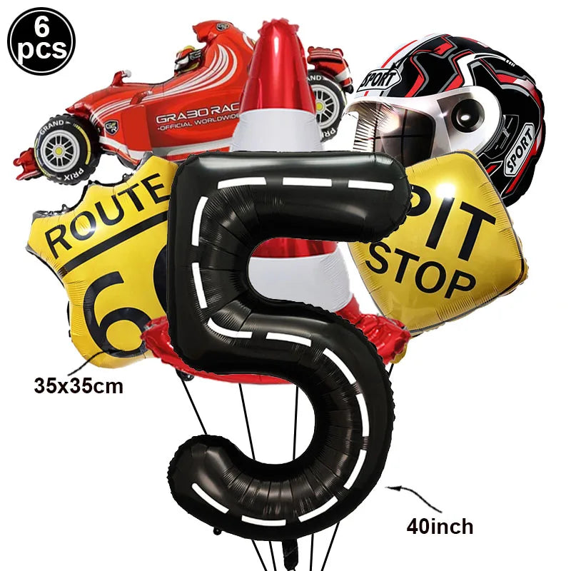 6-Piece Race Car Balloon Kit – Racing Birthday Party Decor Party Balloon Kit Babs C Number 5 As picture show