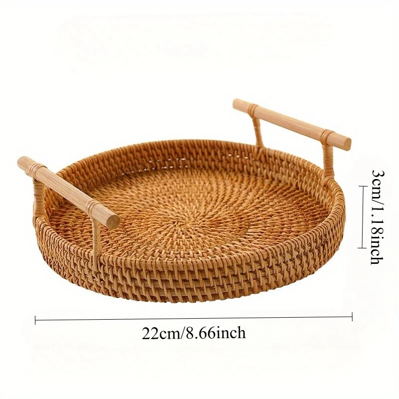 Handmade Wicker Rattan Serving Tray with Handles | Farmhouse Wicker Serving Tray Babs