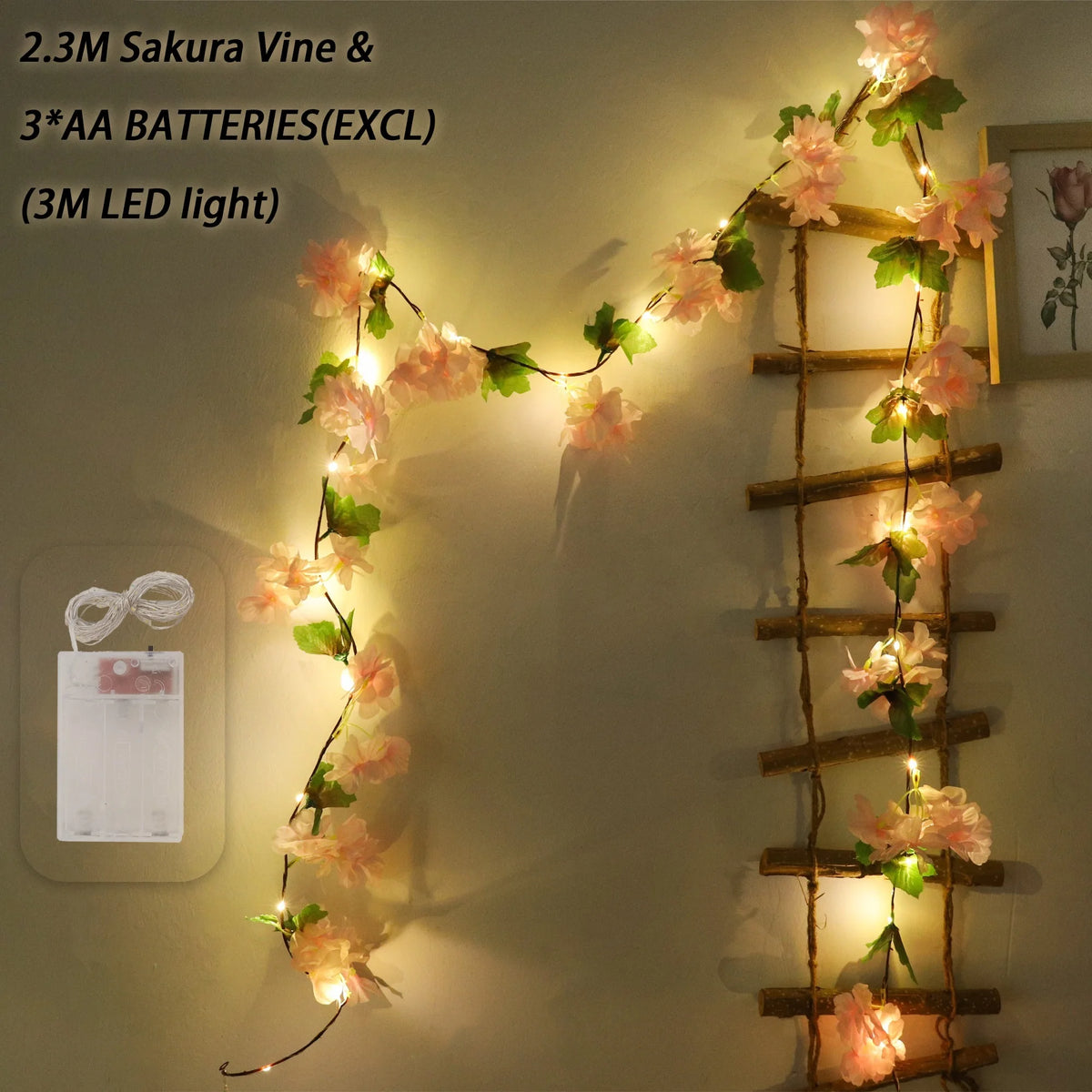 Cherry Blossom Vine LED Garland – Sakura Wedding Arch Decor Artificial Flower Garland Babs Light Pink 3 1PC