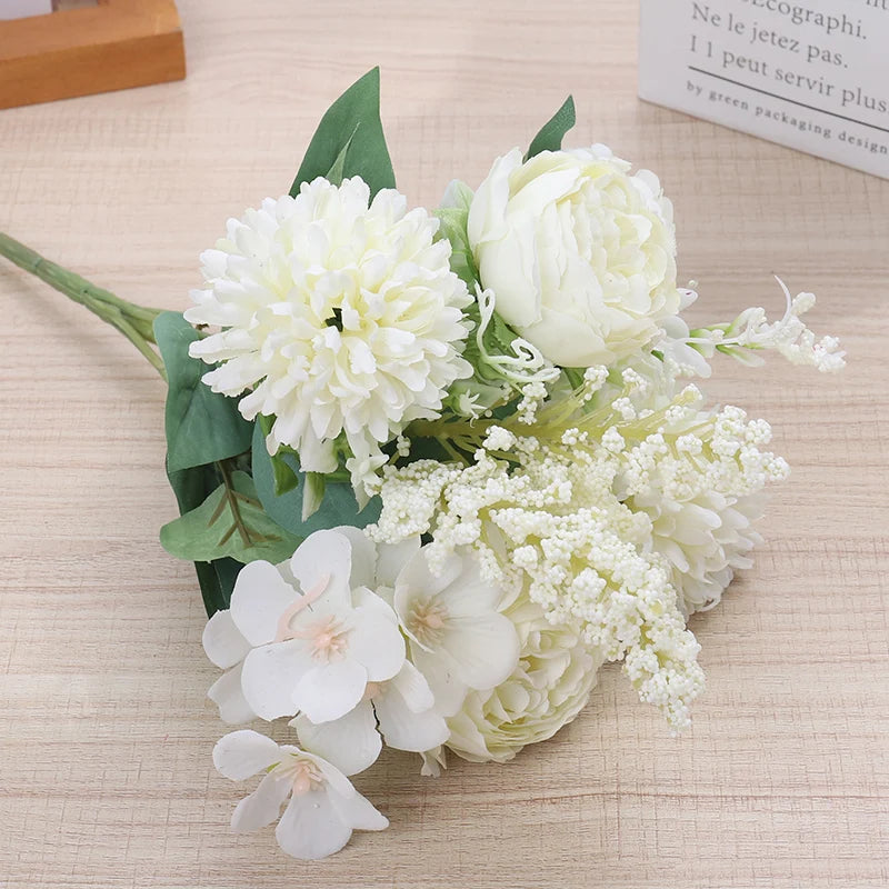 Silk Peony Rose Artificial Flower Bouquet – Wedding & Home Décor Artificial Flower Bouquet Babs White