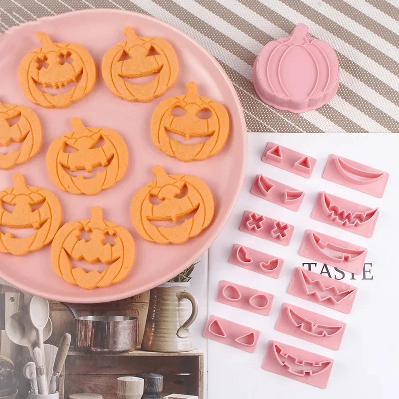 13-Pc Halloween Pumpkin Cookie Cutter & Fondant Stamp Set Cookie Cutter Set Babs 13Pcs