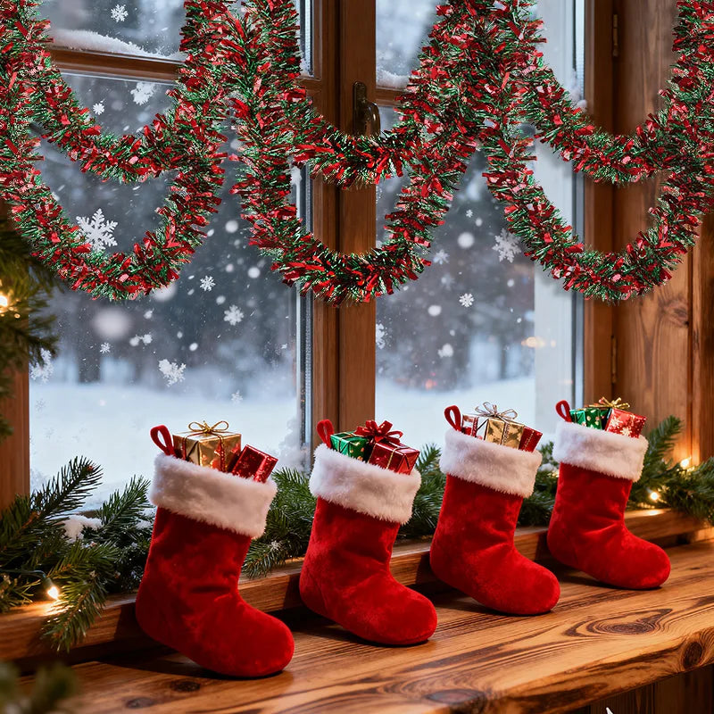 Christmas Tinsel Garland Red Green Xmas Tree Ornaments 1-5Pcs Christmas Tinsel Garland Babs