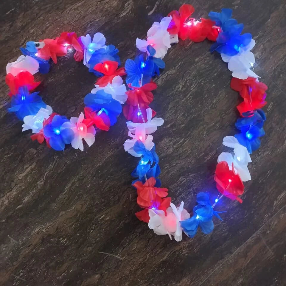 Glow Light-Up Hawaiian Flower Headband – Luau Party Wreath Light-Up Hair Headband Babs