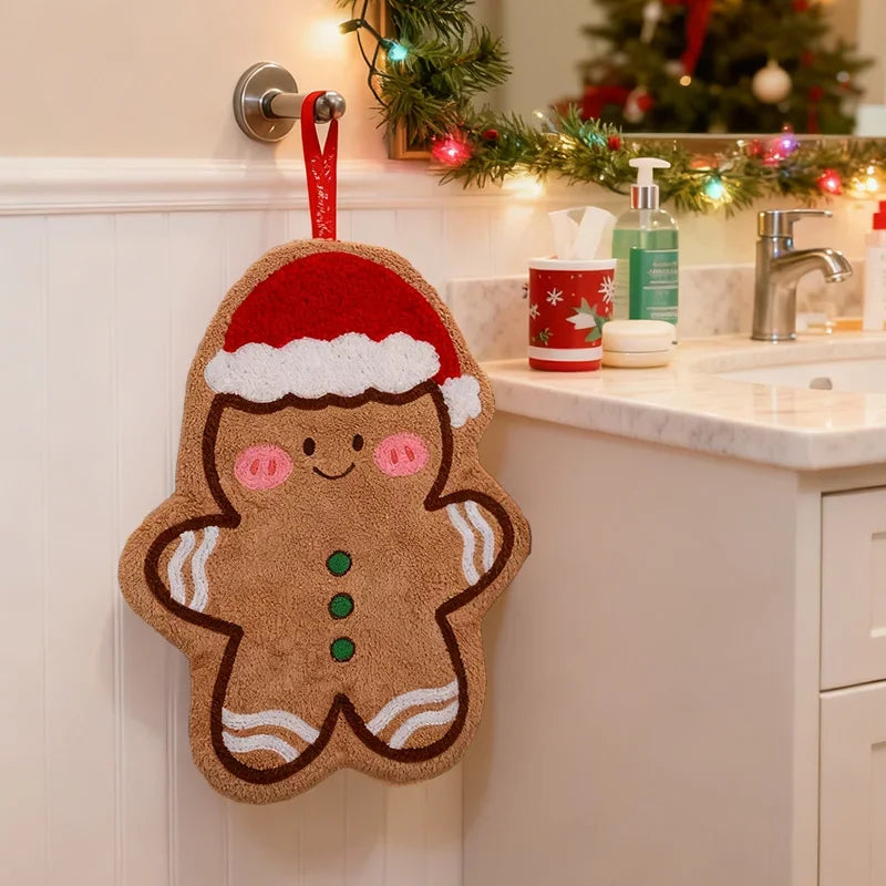 Christmas Coral Fleece Hand Towels – Snowman & Gingerbread Set Holiday Hand Towels Babs