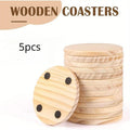 5-Pack 4" Round Wooden Coasters | Non-Slip, DIY Craft Ready Wooden Coaster Set Babs 5pcs M
